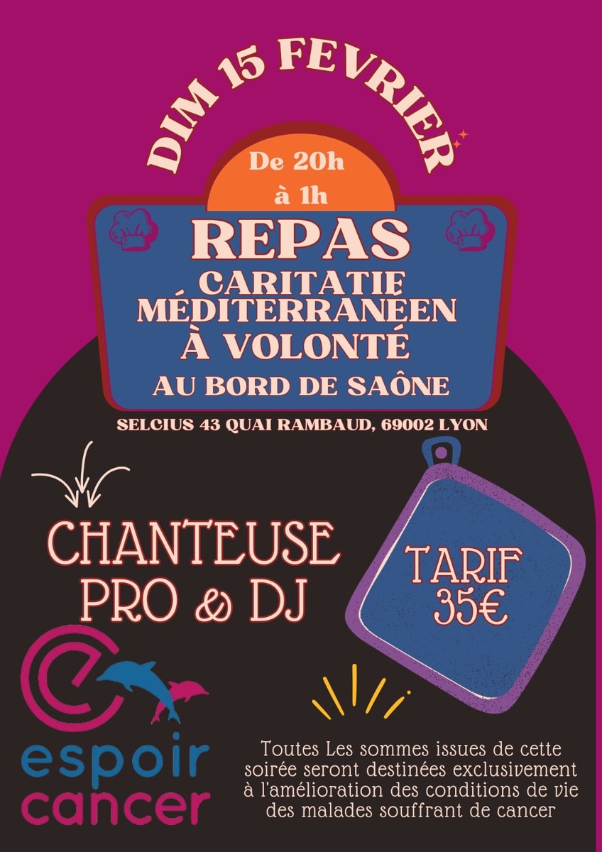 Diner caritatif ESPOIR CANCER le dimanche 15 février 2026 à partir de 20h